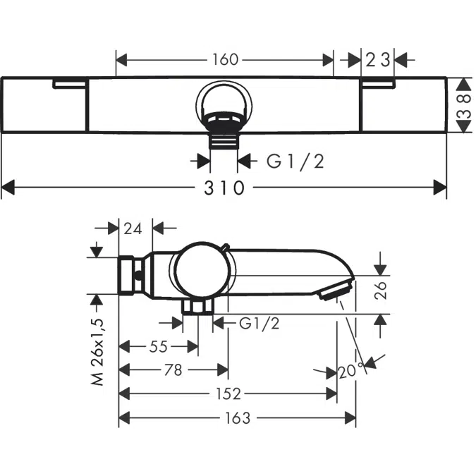 13359XXX Ecostat Fine Bath thermostat for exposed installation 160cc Sweden