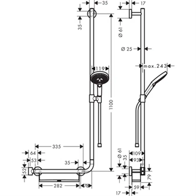 Raindance Select S Shower set 120 3jet with shower bar 110 cm right