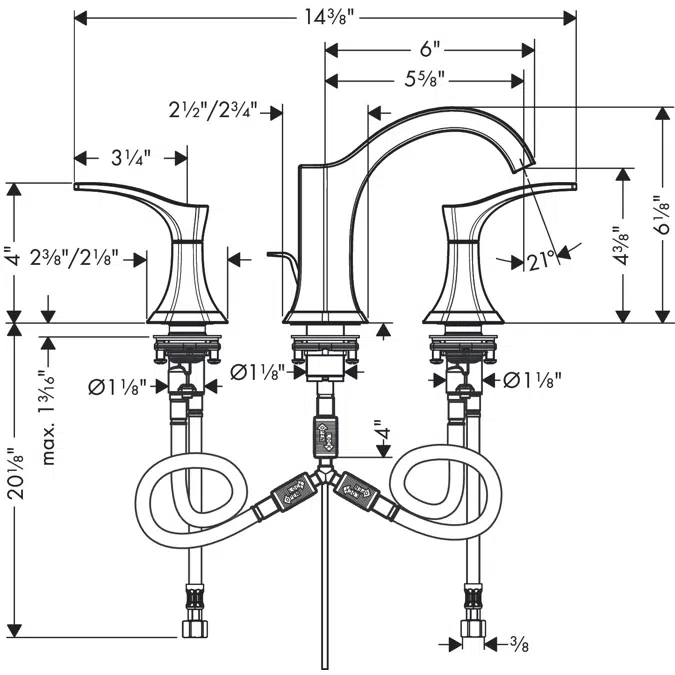 BIM objects - Free download! Locarno 3-hole basin mixer 110 with pop-up ...