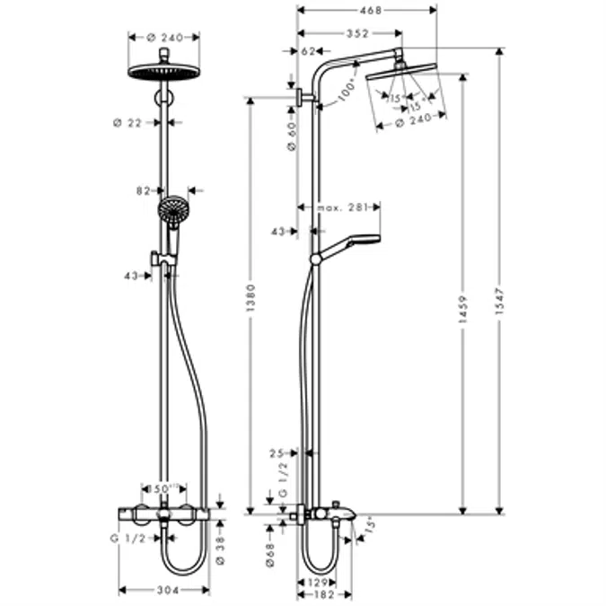 Crometta S Showerpipe 240 1jet with bath thermostat