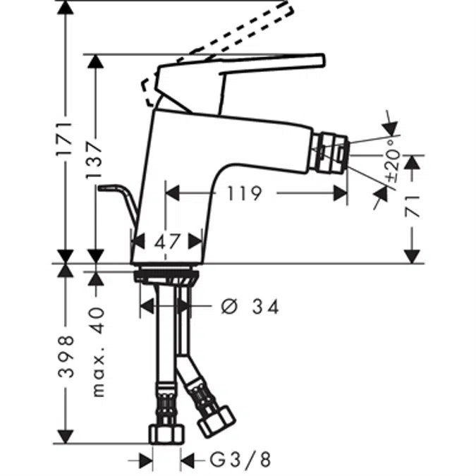 Logis Loop Single lever bidet mixer 70 with pop-up waste set