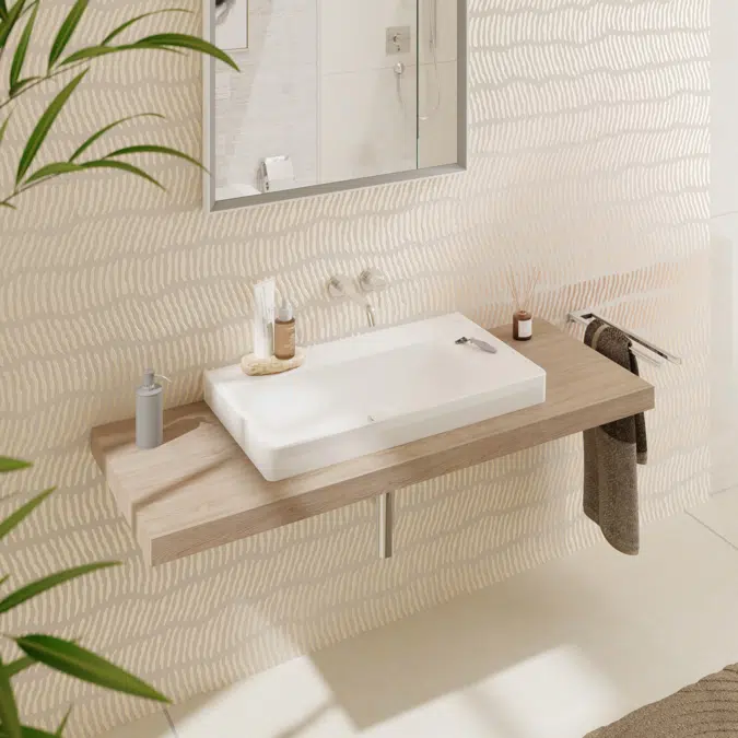 61029XXX Xelu Q Countertop basin ground with shelf right 800/480 without tap hole and overflow, SmartClean