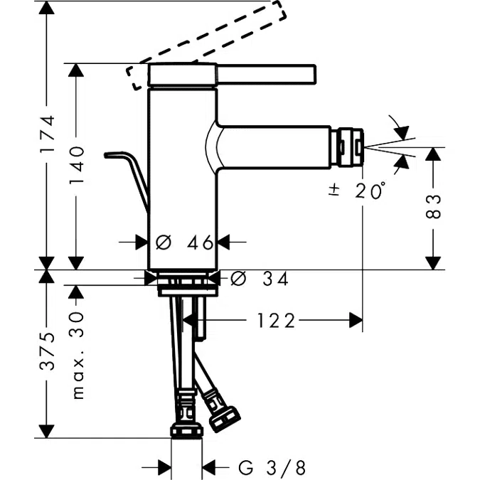 Zesis S Single lever bidet mixer with metal pop-up waste set