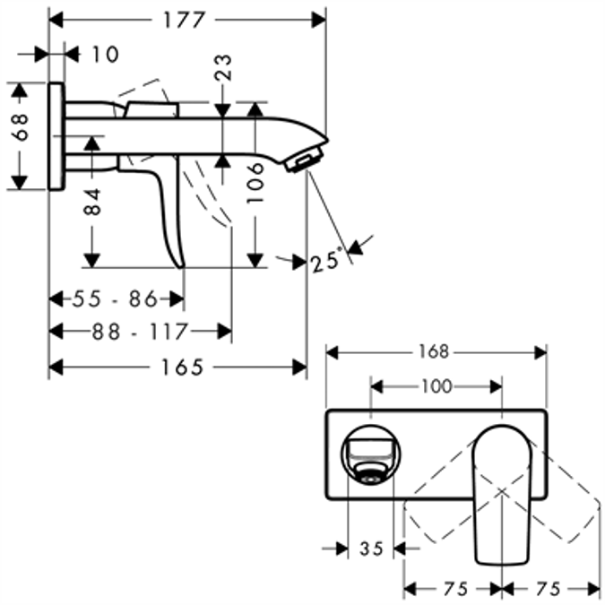 Metris Einhebel-Waschtischmischer Unterputz für Wandmontage mit Auslauf 16,5 cm 31085000
