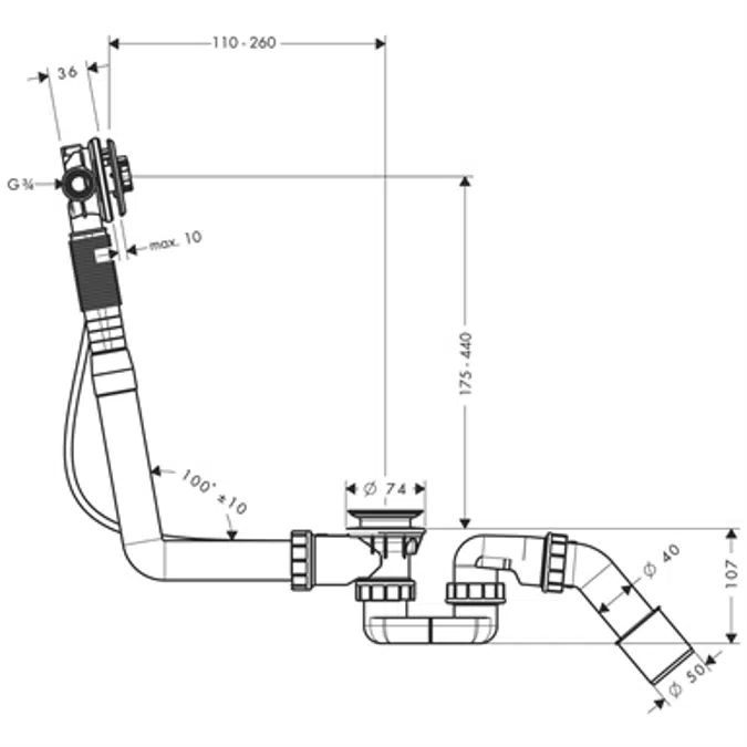Exafill S Basic set bath filler, waste and overflow set for standard bath tubs