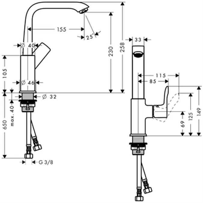 Metris Single lever basin mixer 230 without waste set