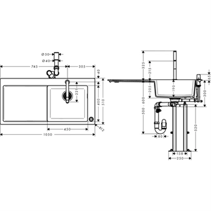 C51-F450-08 Spülencombi 450 mit Abtropffläche 43219000