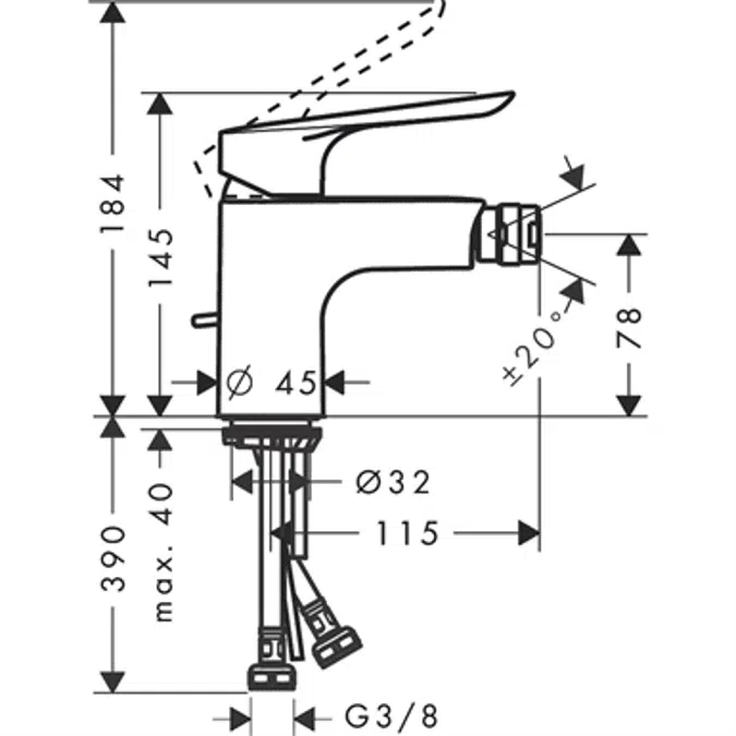 Logis E Single lever bidet mixer with pop-up waste set