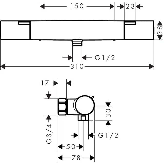 Ecostat Life Shower thermostat for exposed installation
