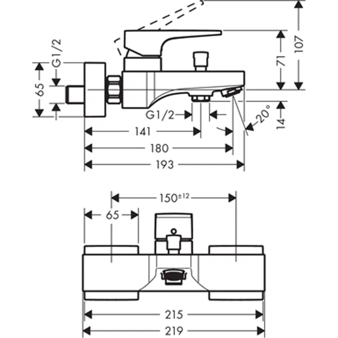 Metropol Single lever bath mixer for exposed installation with lever handle