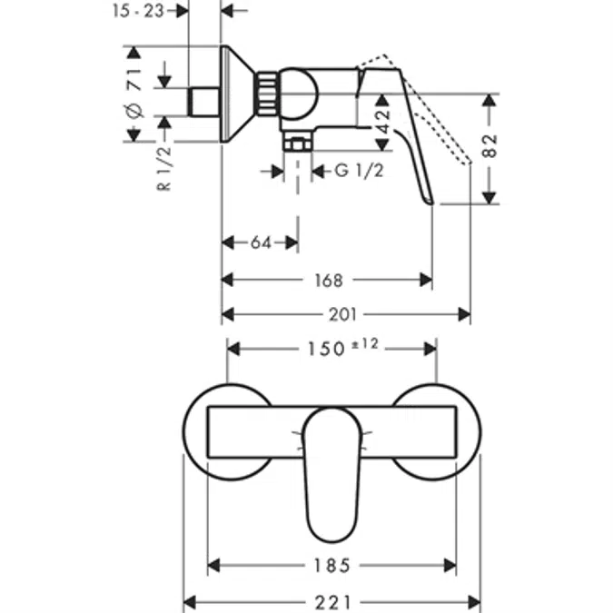 Focus Single lever shower mixer for exposed installation