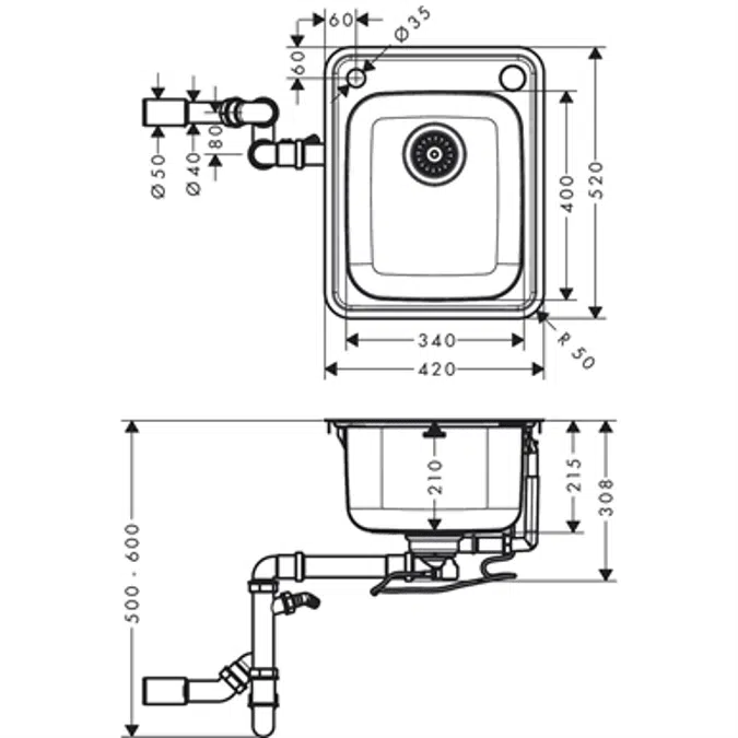 Built-in sink 340/400