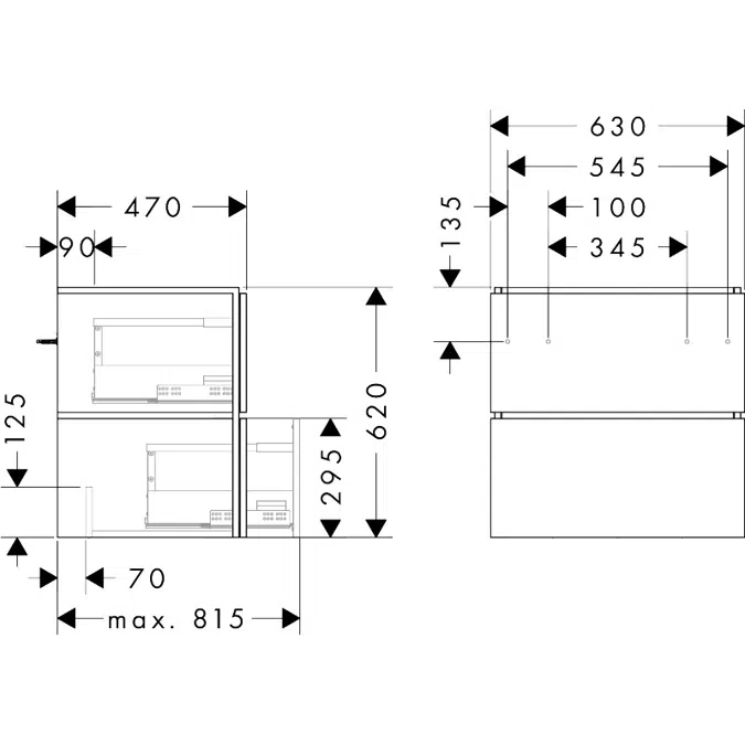 54256XXX Xilesa E Vanity unit 630/470 with 2 drawers for wash basin