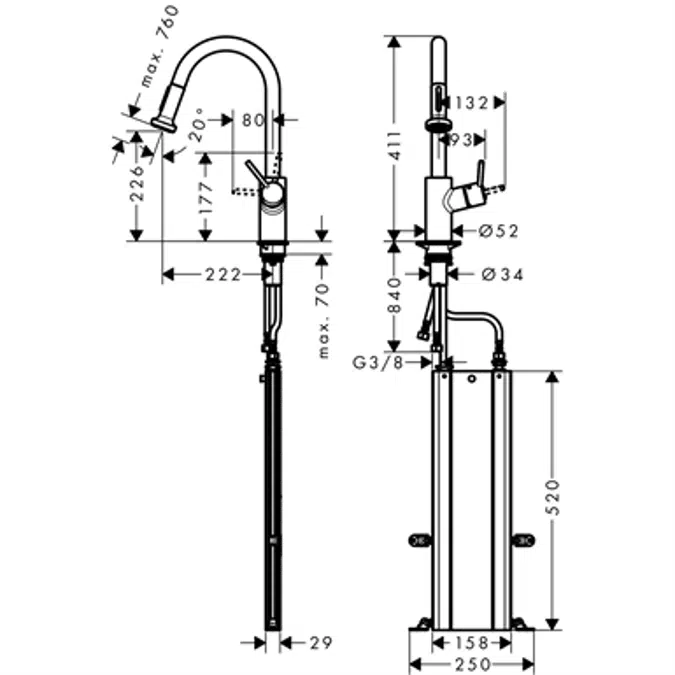 M5216-H220 Einhebel-Küchenmischer mit Ausziehbrause für Vorfenstermontage 73863000