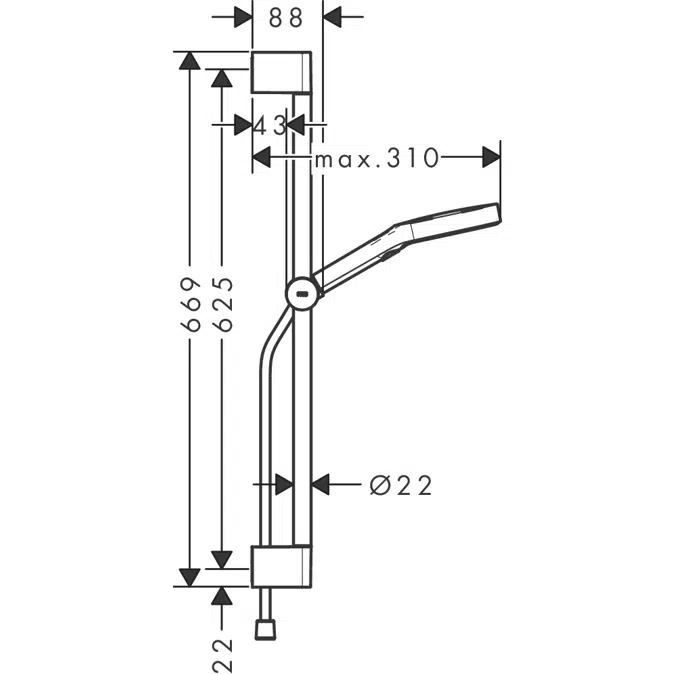 Rainfinity Shower set 130 3jet EcoSmart with shower bar S Puro 65 cm, push slider and Designflex textile shower hose 160 cm