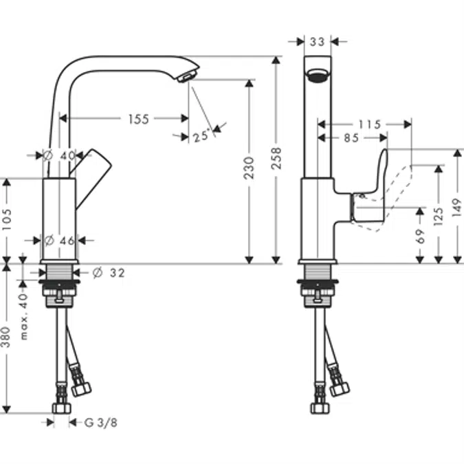 Metris Single lever basin mixer 230 with push-open waste set