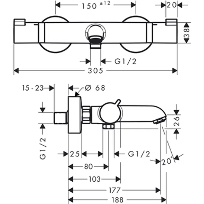 Ecostat Bath thermostat Comfort for exposed installation