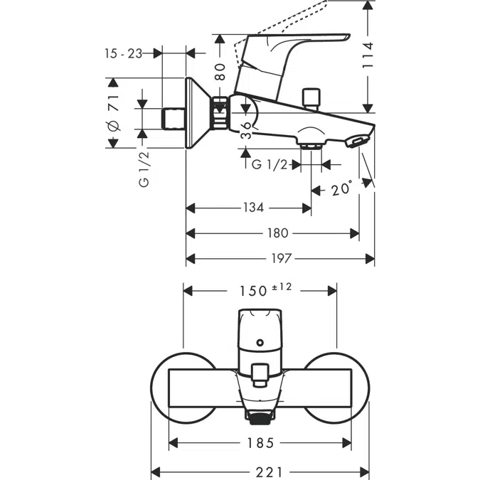 Focus Single lever bath mixer for exposed installation DZR