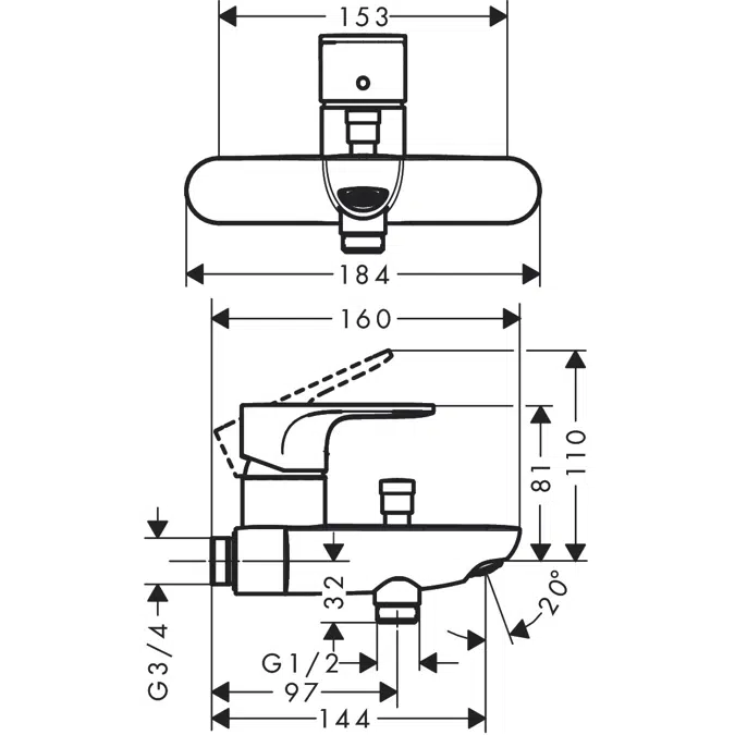 BIM objects Free download! Rebris S Single lever bath mixer for