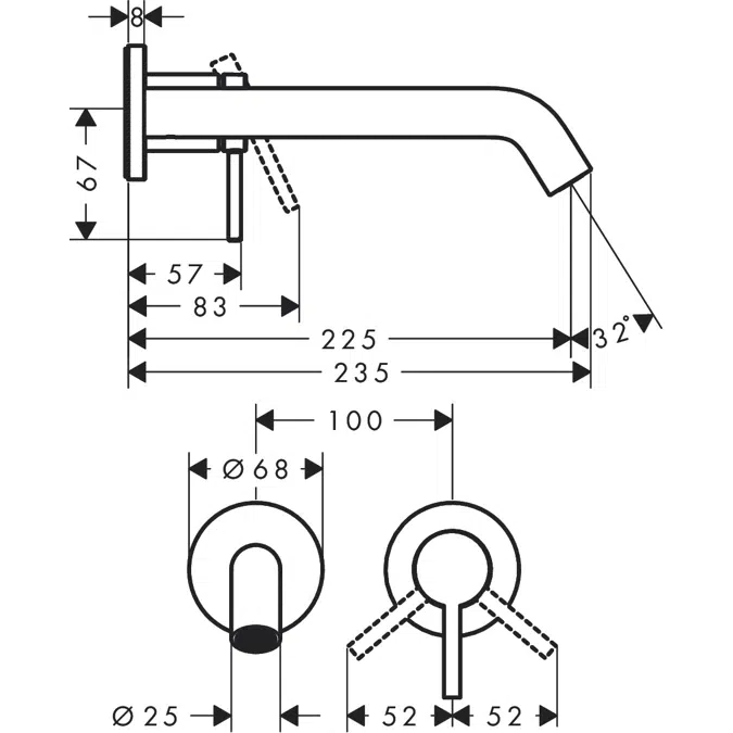 Tecturis S Single lever basin mixer for concealed installation wall-mounted with spout 22,5 cm