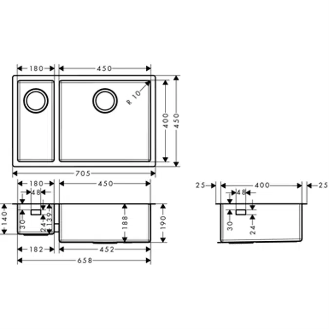 Under-mount sink 180/450