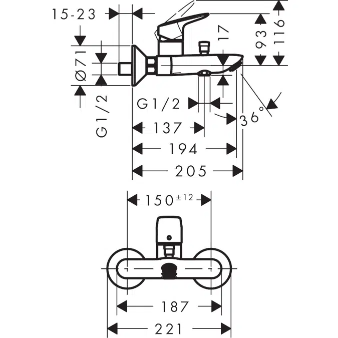 Logis Single lever bath mixer for exposed installation