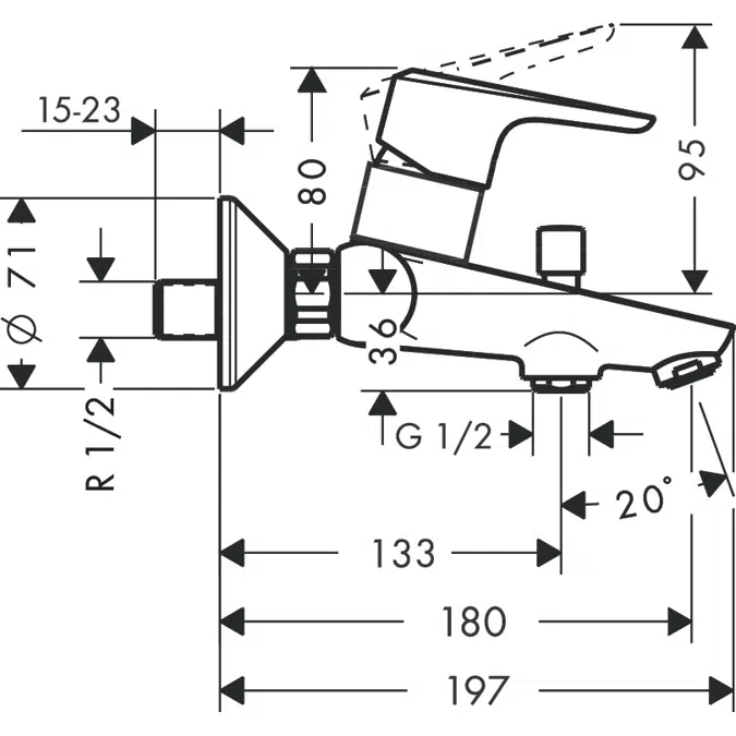 Ecos Single lever bath mixer for exposed installation DZR