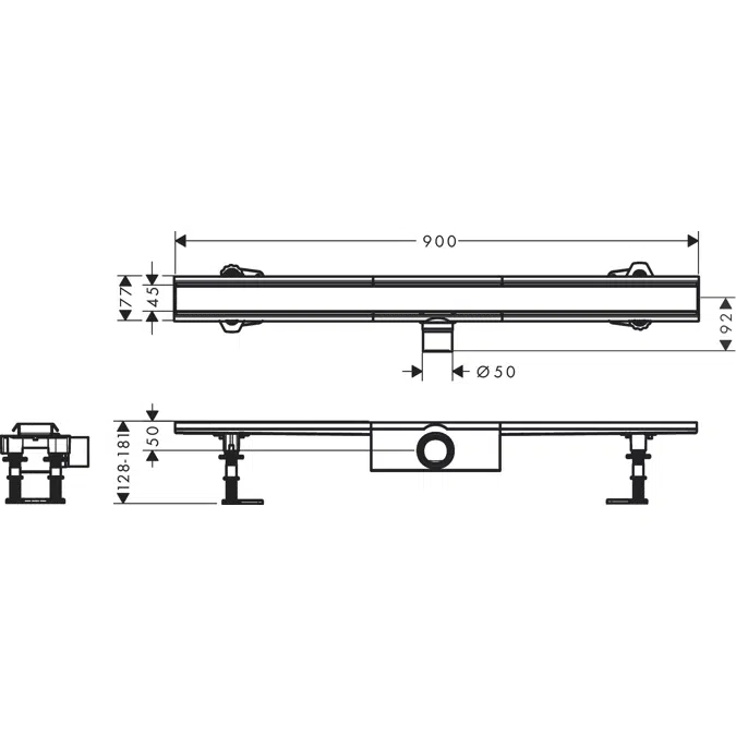 RainDrain Compact Complete set shower drain 900 for standard installation