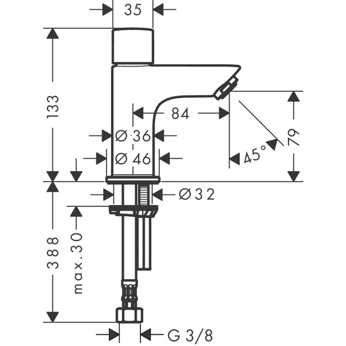 Logis Pillar tap 70 for cold water or pre-adjusted water without waste set