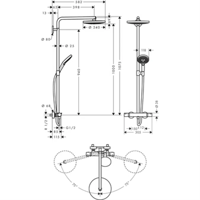 Raindance Select S Showerpipe 240 2jet with thermostat