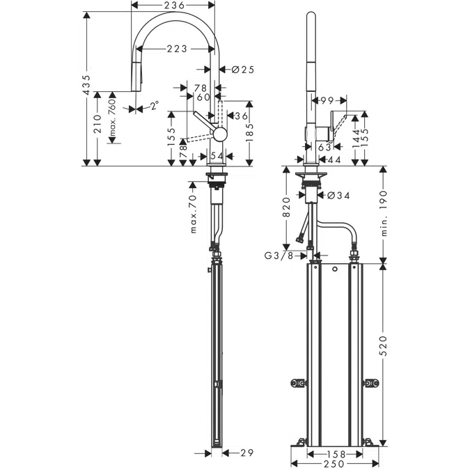 Talis M54 Single lever kitchen mixer 210, pull-out spray, 2jet, sBox