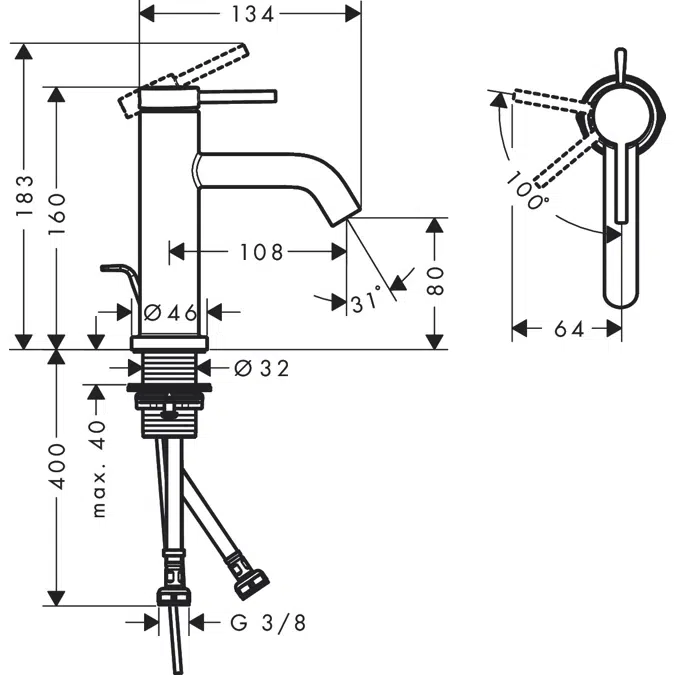 Tecturis S Single lever basin mixer 80 CoolStart with pop-up waste set