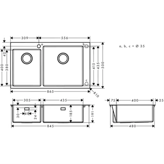 Built-in sink 305/435