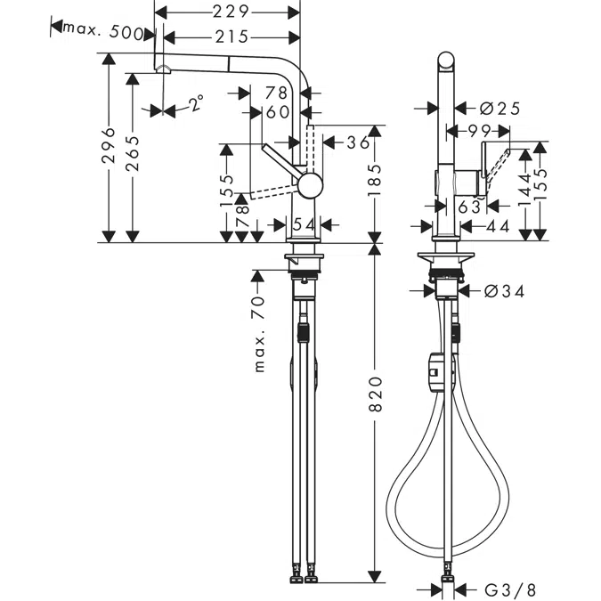 Talis M54 Single lever kitchen mixer 270, pull-out spout, 1jet
