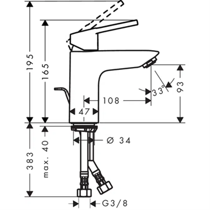 Logis Loop Single lever basin mixer 100 with pop-up waste set