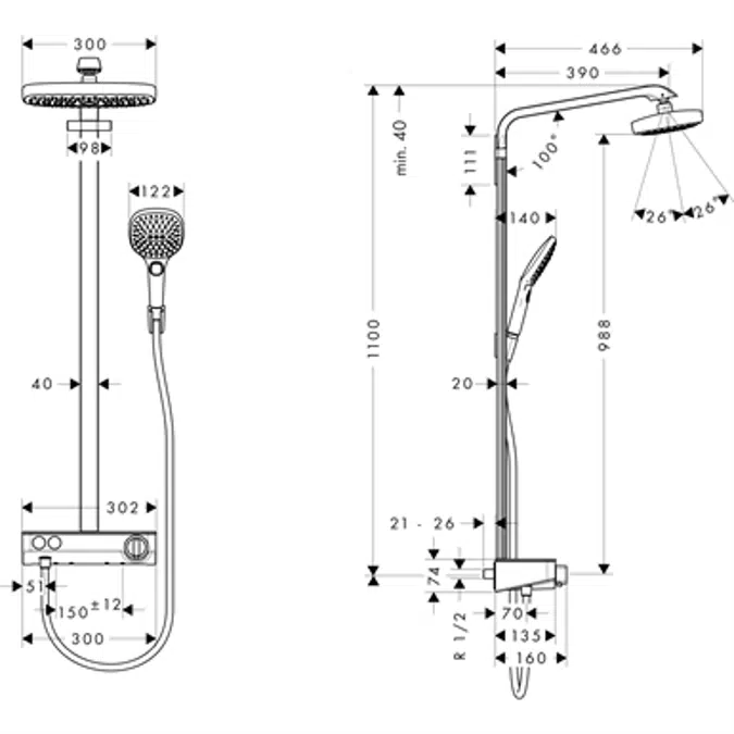 Raindance Select E Showerpipe 300 2jet with ShowerTablet Select 300
