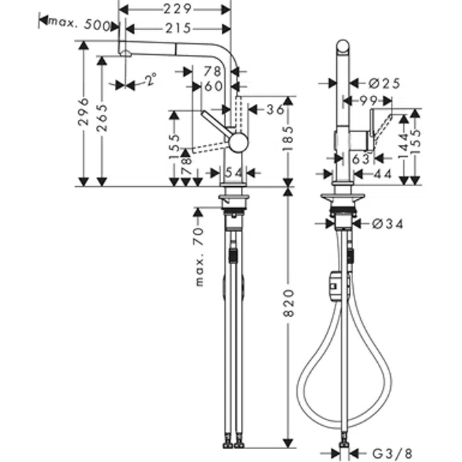 Talis M54 Single lever kitchen mixer 270, pull-out spout, 1jet