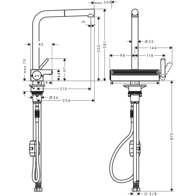 Aquno Select M81 Single lever kitchen mixer 250, pull-out spout, 2jet