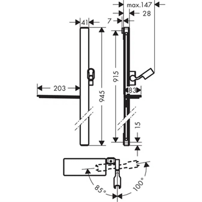 Unica Shower bar E 90 cm with shower hose