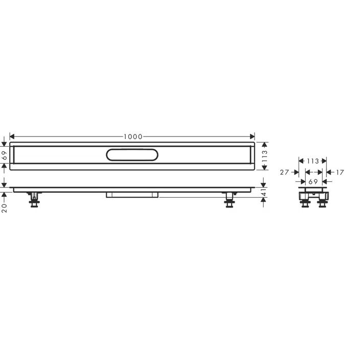 uBox universal Installation set 100 cm for tileable linear shower drains into the floor screed