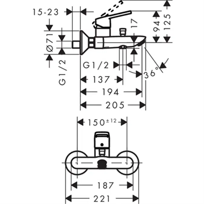 Logis Loop Single lever bath mixer for exposed installation