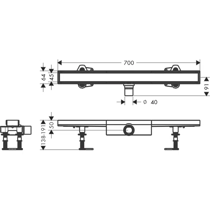 RainDrain Compact Complete set shower drain 700 tileable for flat installation