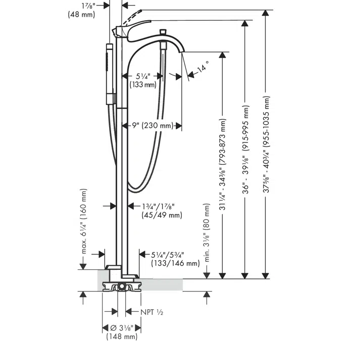 Locarno Single lever bath mixer floor-standing with lever handle