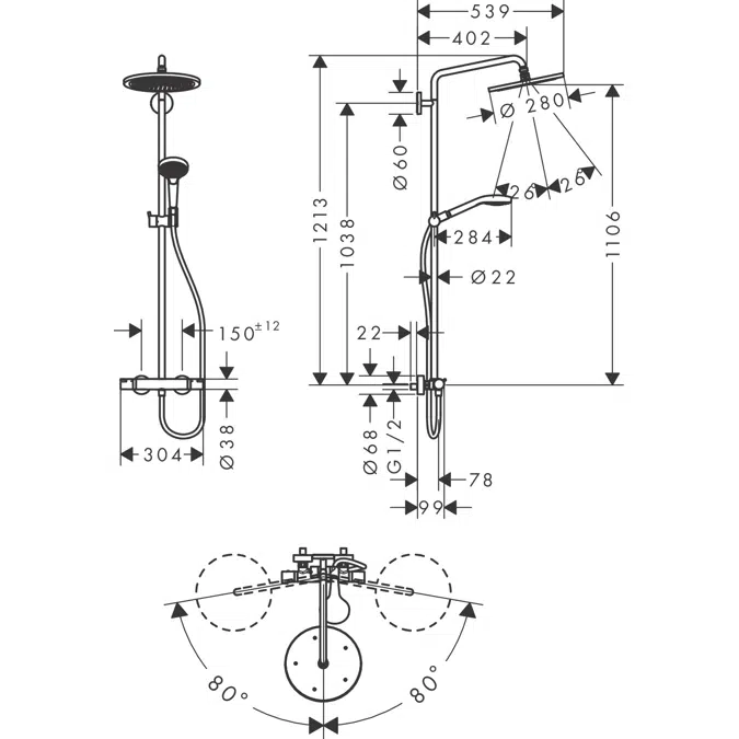 Croma Select S Showerpipe 280 1jet with thermostat DZR