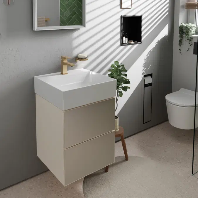 54173XXX Xevolos E Vanity unit Sand Matt Beige 480/475 with 2 drawers for handrinse basin