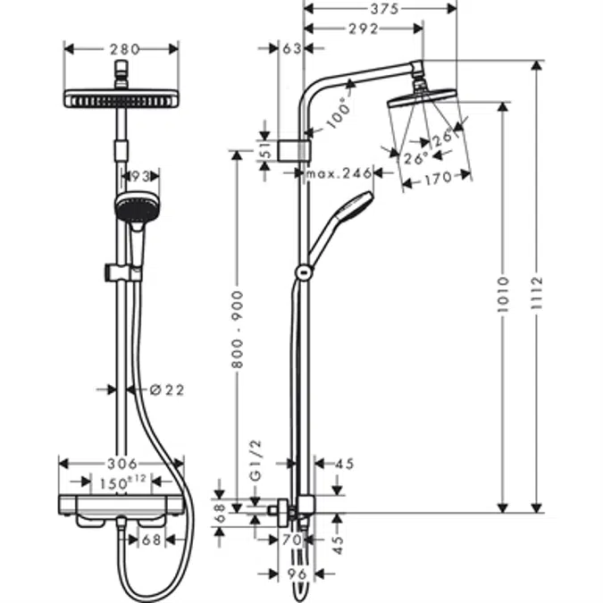 Croma E Showerpipe 280 1jet Varia