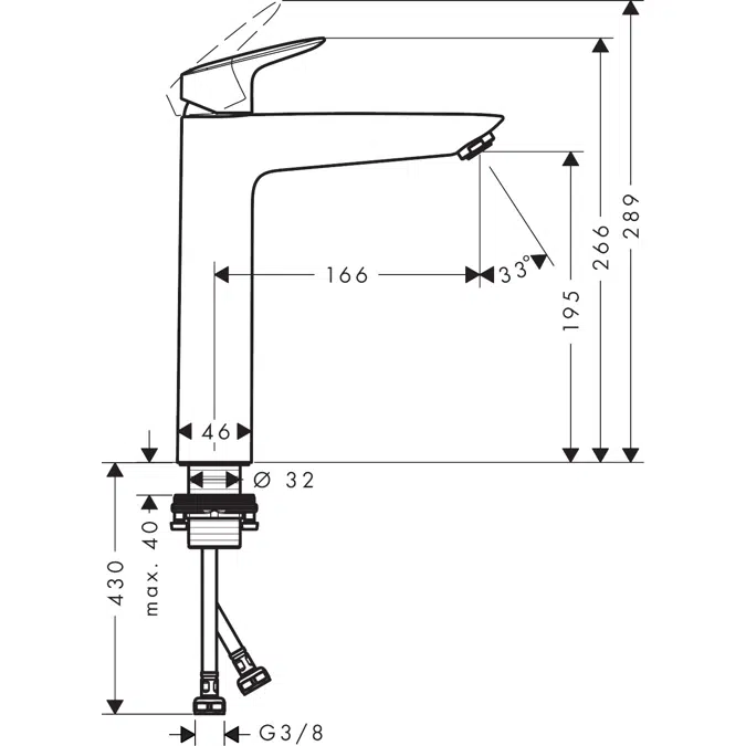 Logis Single lever basin mixer 190 without waste set