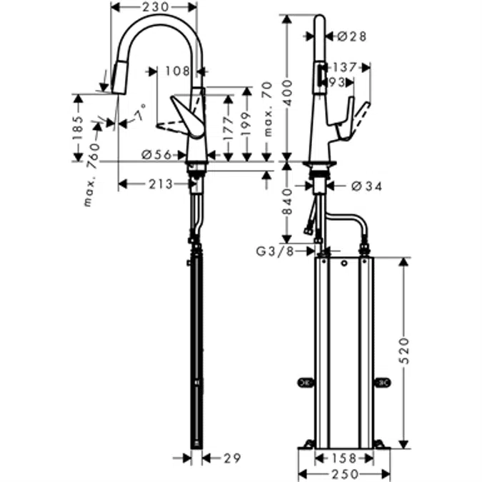 Single lever kitchen mixer with pull-out spray