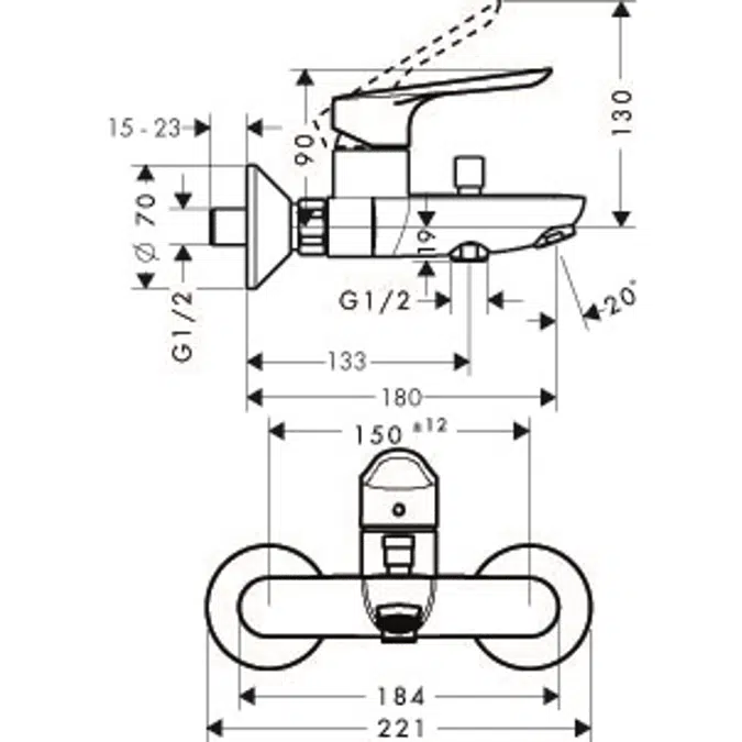 Logis E Single lever bath mixer for exposed installation