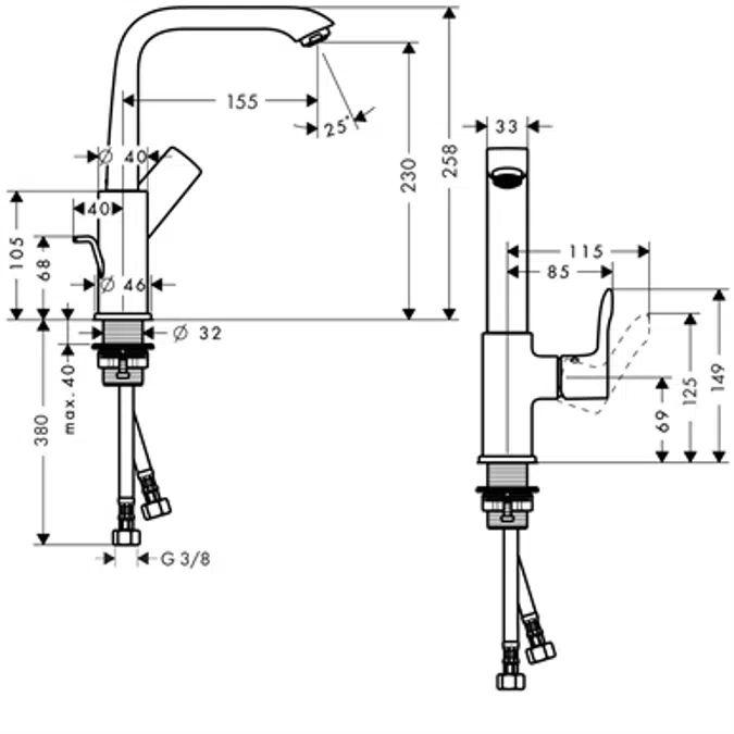 Metris Single lever basin mixer 230 with pop-up waste set